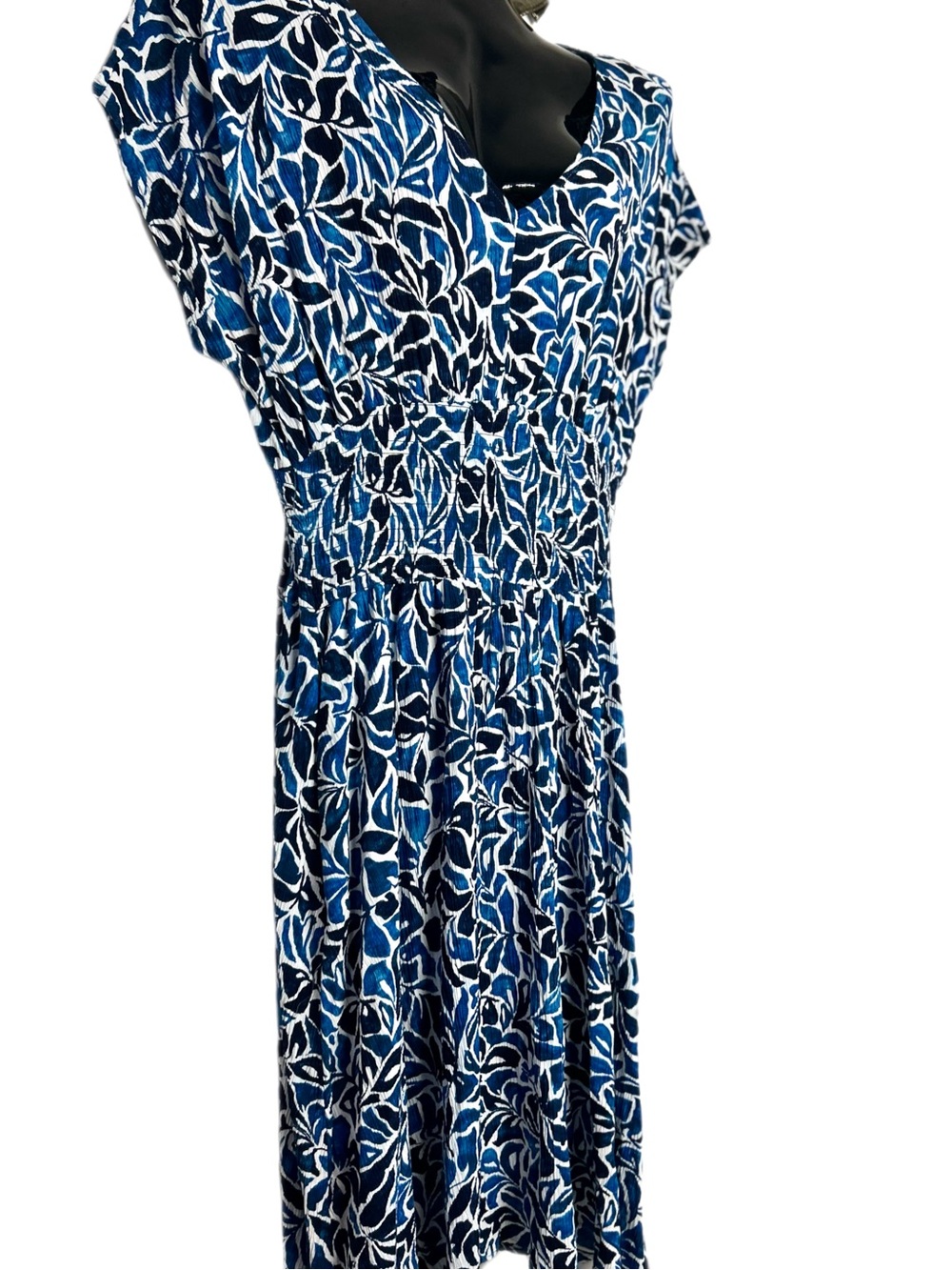 Blue Floral Print Women's Dress - Elegant V-Neck